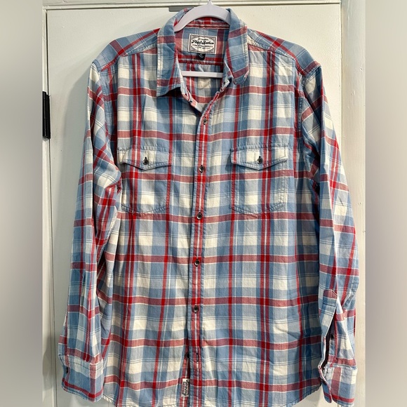 Flag & Anthem blue red long sleeve cotton Plaid Men's Shirt XL button down - Picture 2 of 4